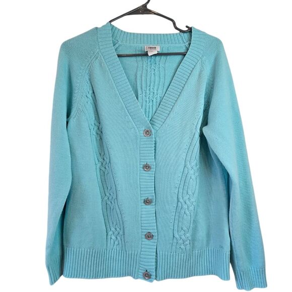 IZOD Cotton Blend Cardigan Blue Button-Up Women's Sweater Size Large - Picture 2 of 10
